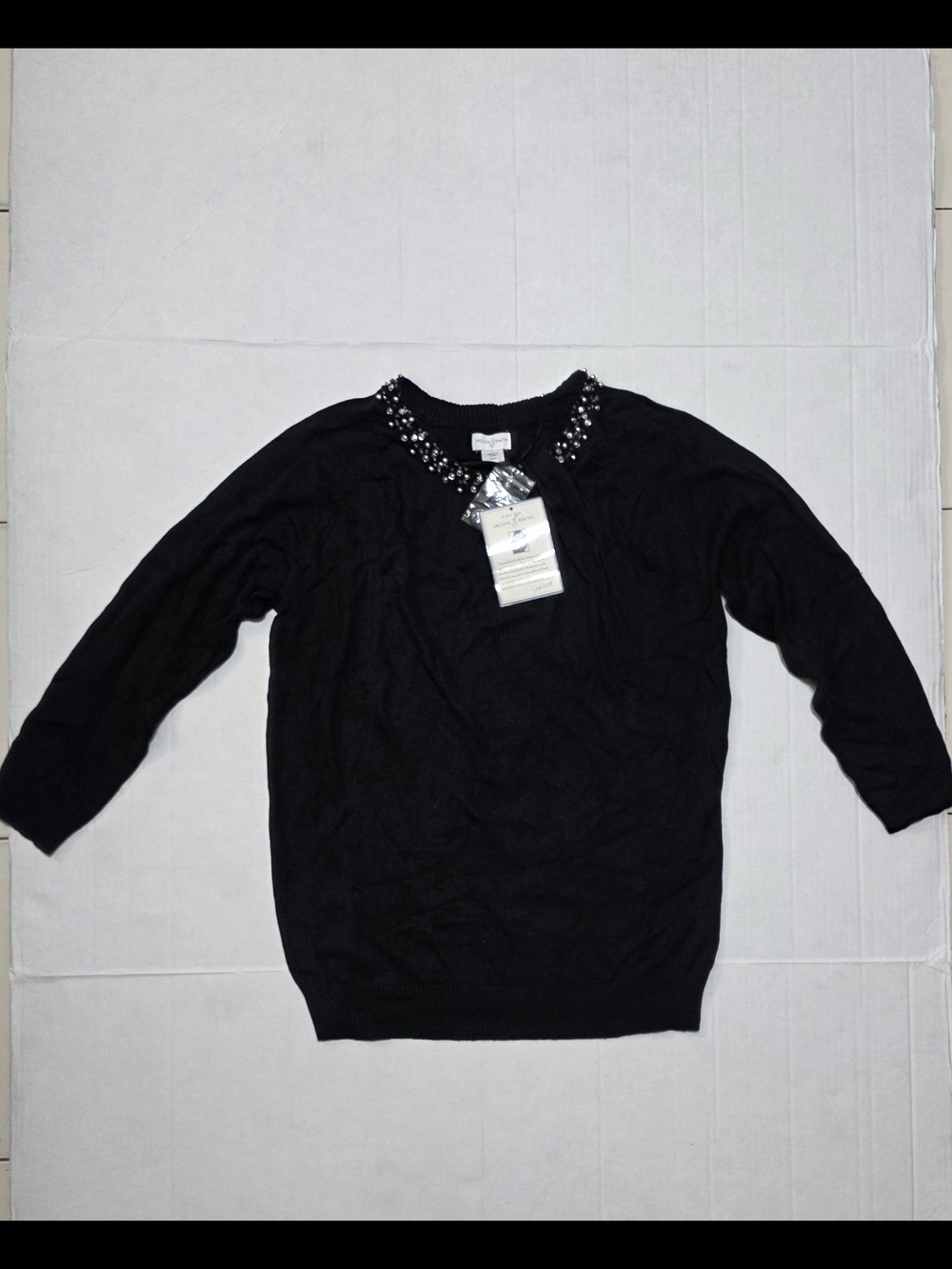 NWT Jaclyn Smith Black Embellished Neck Sweater Medium Holiday Classic